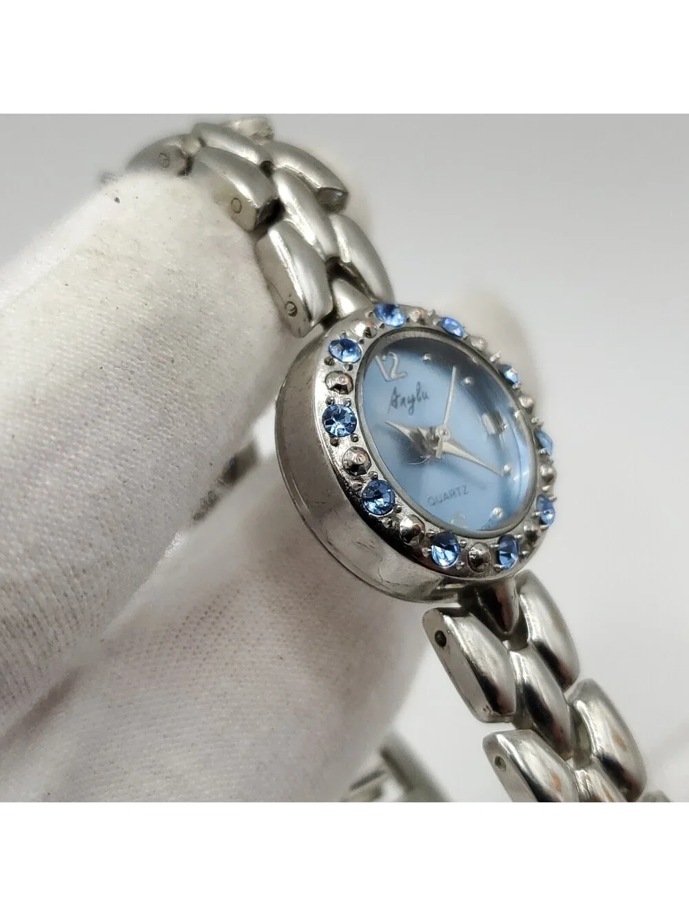 Anylu Quartz Blue Dial And Gem Bezel 21mm Womens Watch New Battery 7